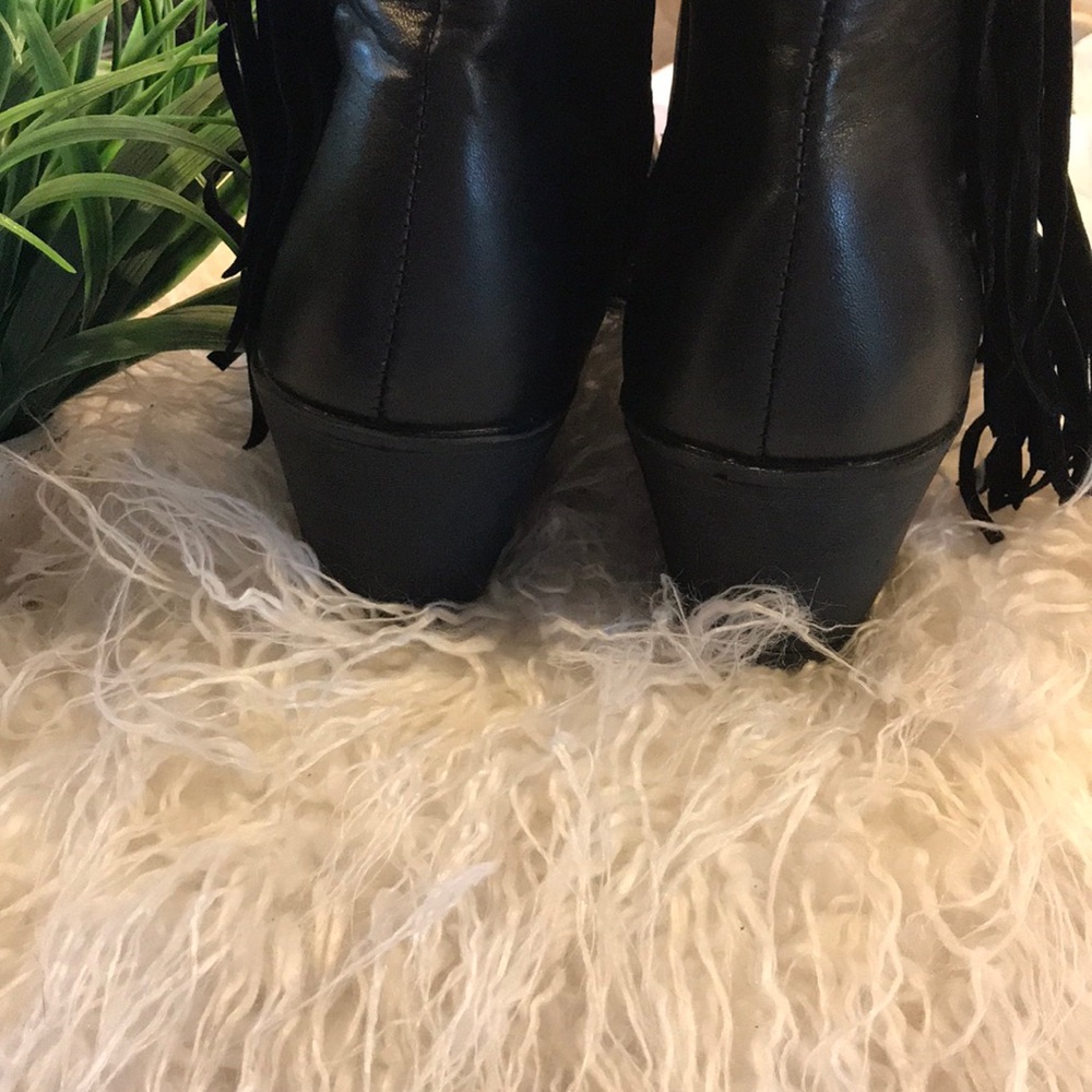 Black Fringe Zip Up Ankle Boots - Picture 4 of 5